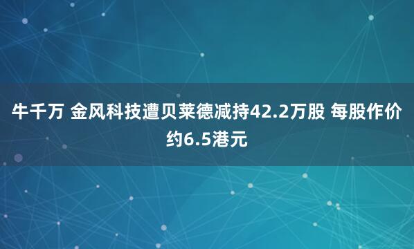 牛千万 金风科技遭贝莱德减持42.2万股 每股作价约6.5港元
